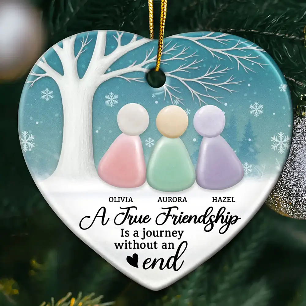 A True Friend Is Like Sea Glass 2D Sea Glass Effect - Personalized Heart Ceramic Ornament - Image 2