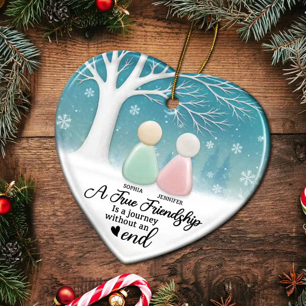A True Friend Is Like Sea Glass 2D Sea Glass Effect - Personalized Heart Ceramic Ornament - Image 6