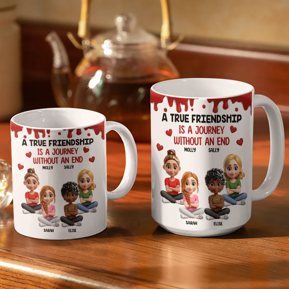 A True Friendship Is A Journey Without An End 3D Effect - Personalized White Edge-to-Edge Mug - Image 3