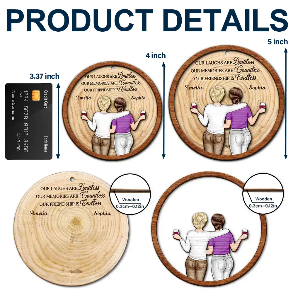A True Friendship Is A Journey Without An End Bestie - Personalized 2-Layered Wooden Ornament - Image 5