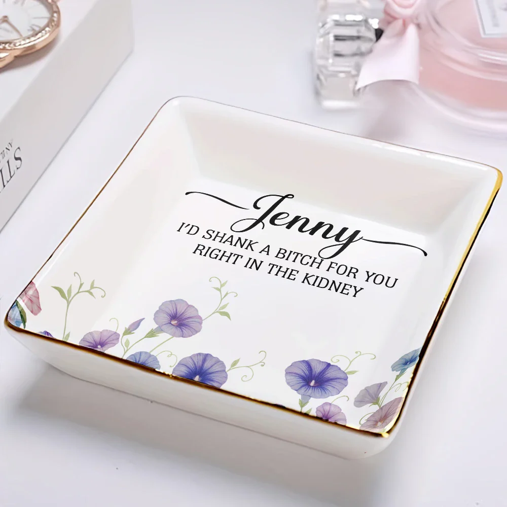 A True Friendship Is A Journey Without An End Birth Flower Watercolor - Personalized Ring Dish - Image 2