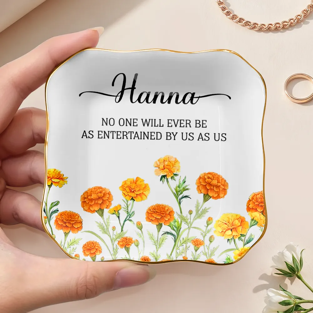 A True Friendship Is A Journey Without An End Birth Flower Watercolor - Personalized Ring Dish - Image 3
