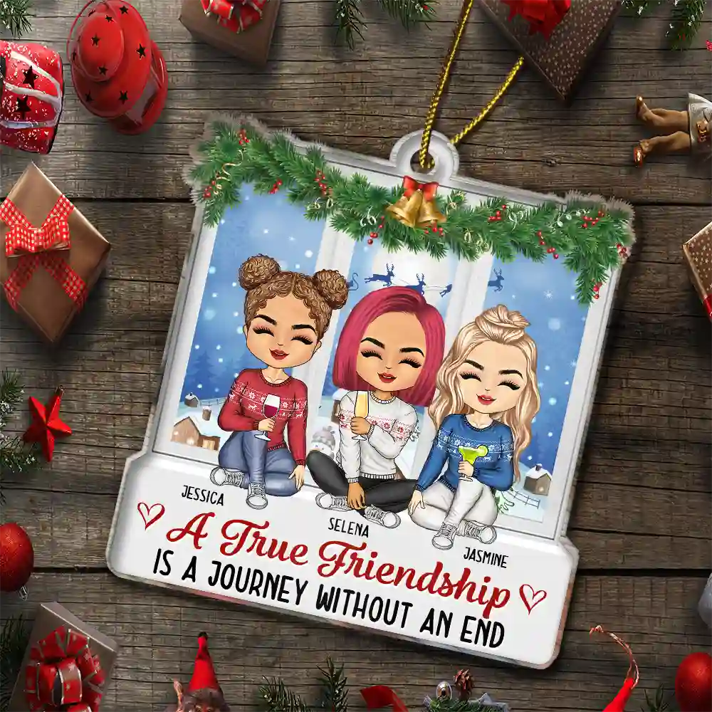 A True Friendship Is A Journey Without An End - Personalized Custom Shaped Acrylic Ornament - Image 5