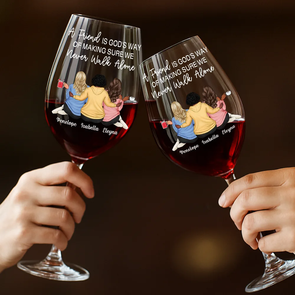 A True Friendship Is A Journey Without An End - Personalized Wine Glass - Image 4