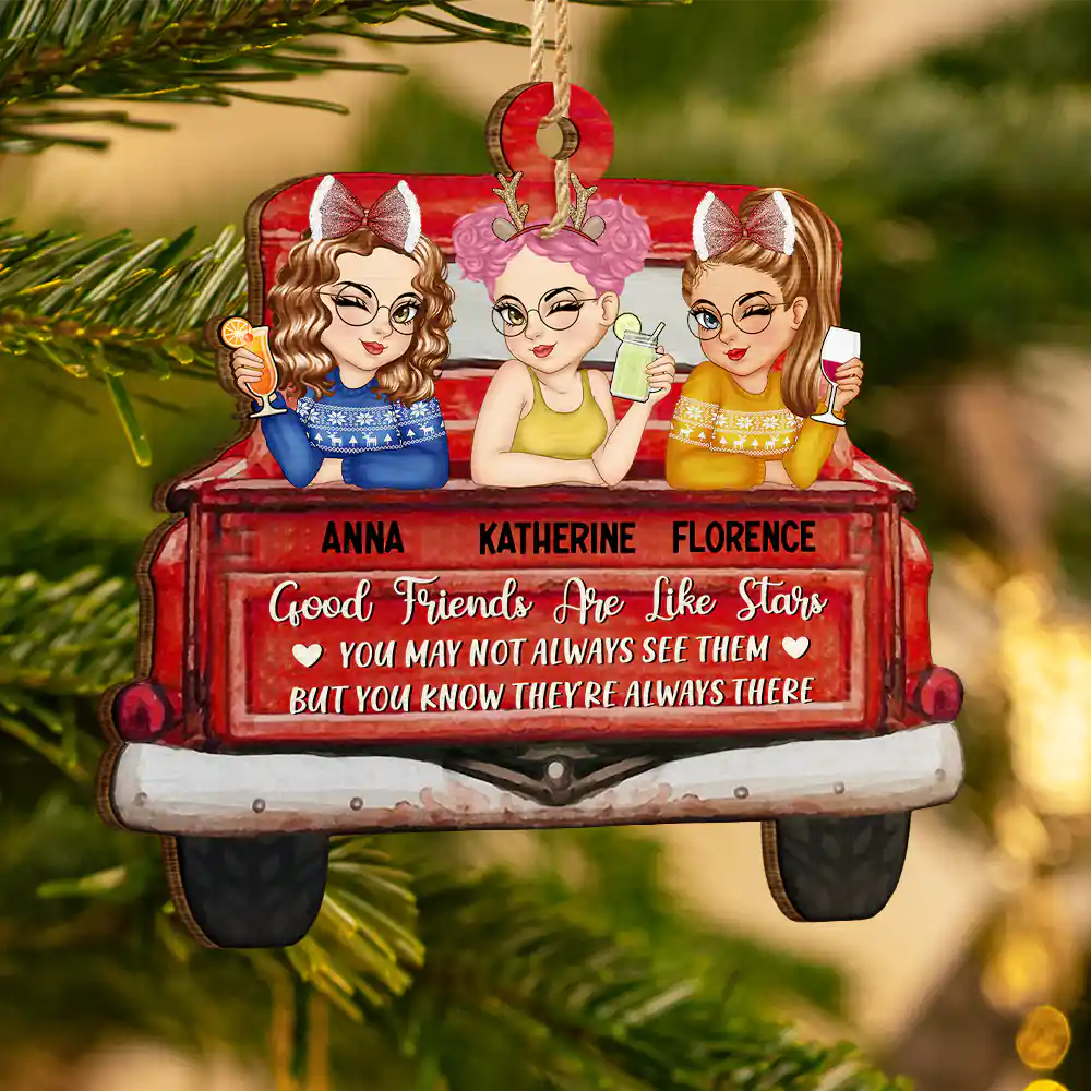 A True Friendship Is A Journey Without An End Red Truck - Personalized Custom Shaped Wooden Ornament - Image 3