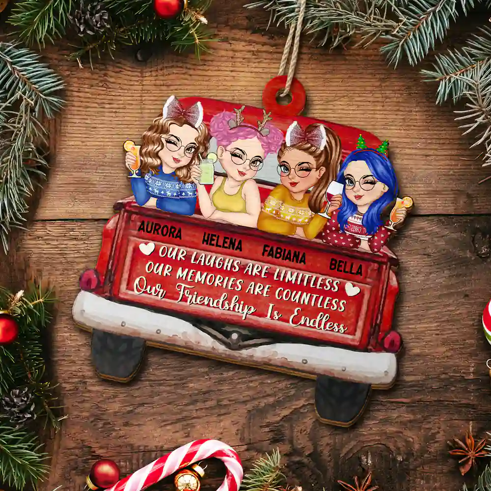 A True Friendship Is A Journey Without An End Red Truck - Personalized Custom Shaped Wooden Ornament - Image 5
