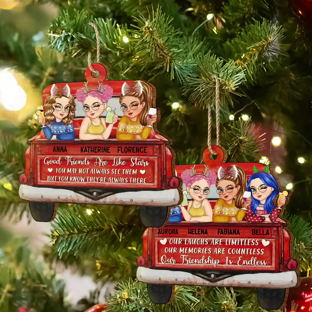 A True Friendship Is A Journey Without An End Red Truck - Personalized Custom Shaped Wooden Ornament - Image 6