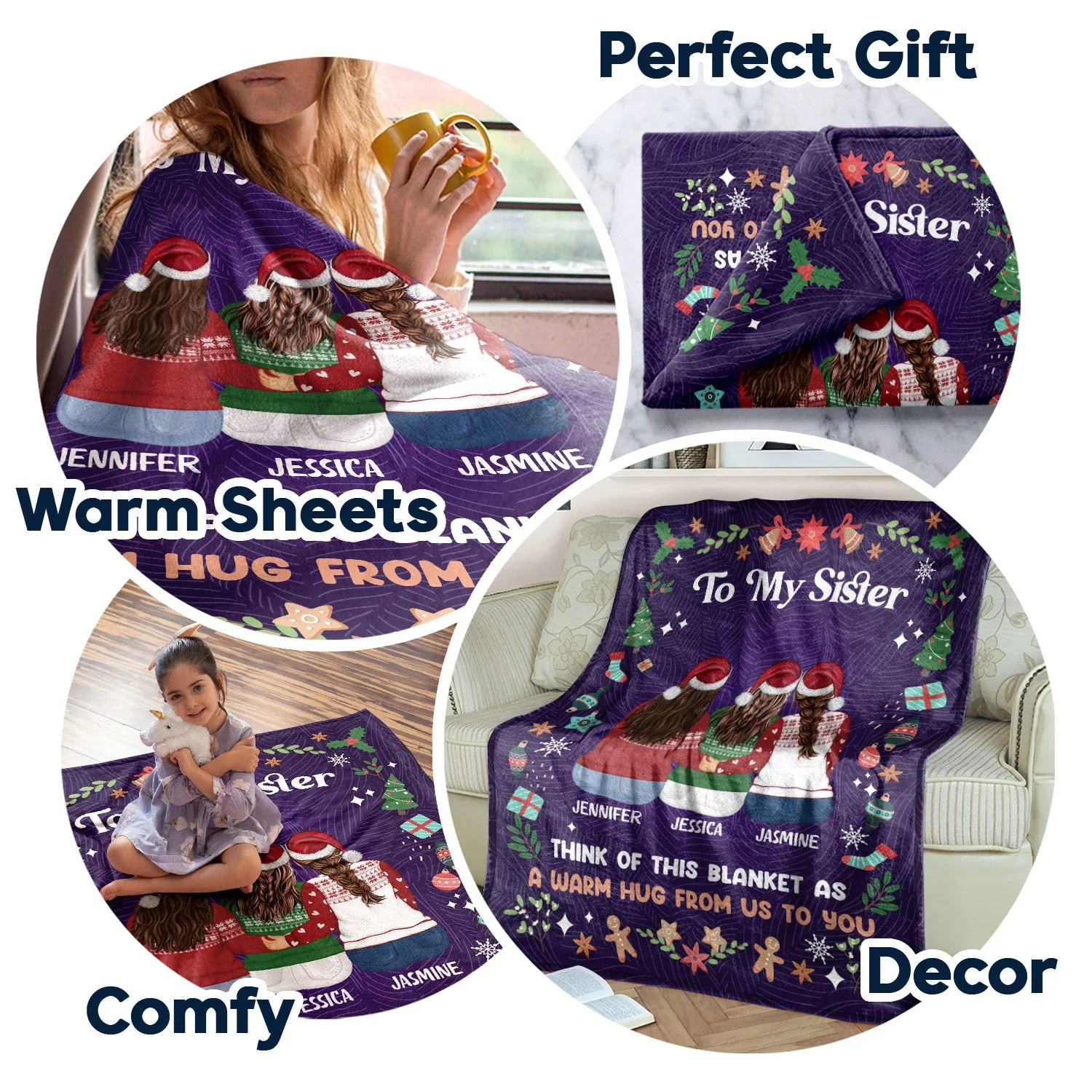 A Warm Hug From Me To You - Christmas Gift For Sisters And Best Friends - Personalized Fleece Blanket - Image 5