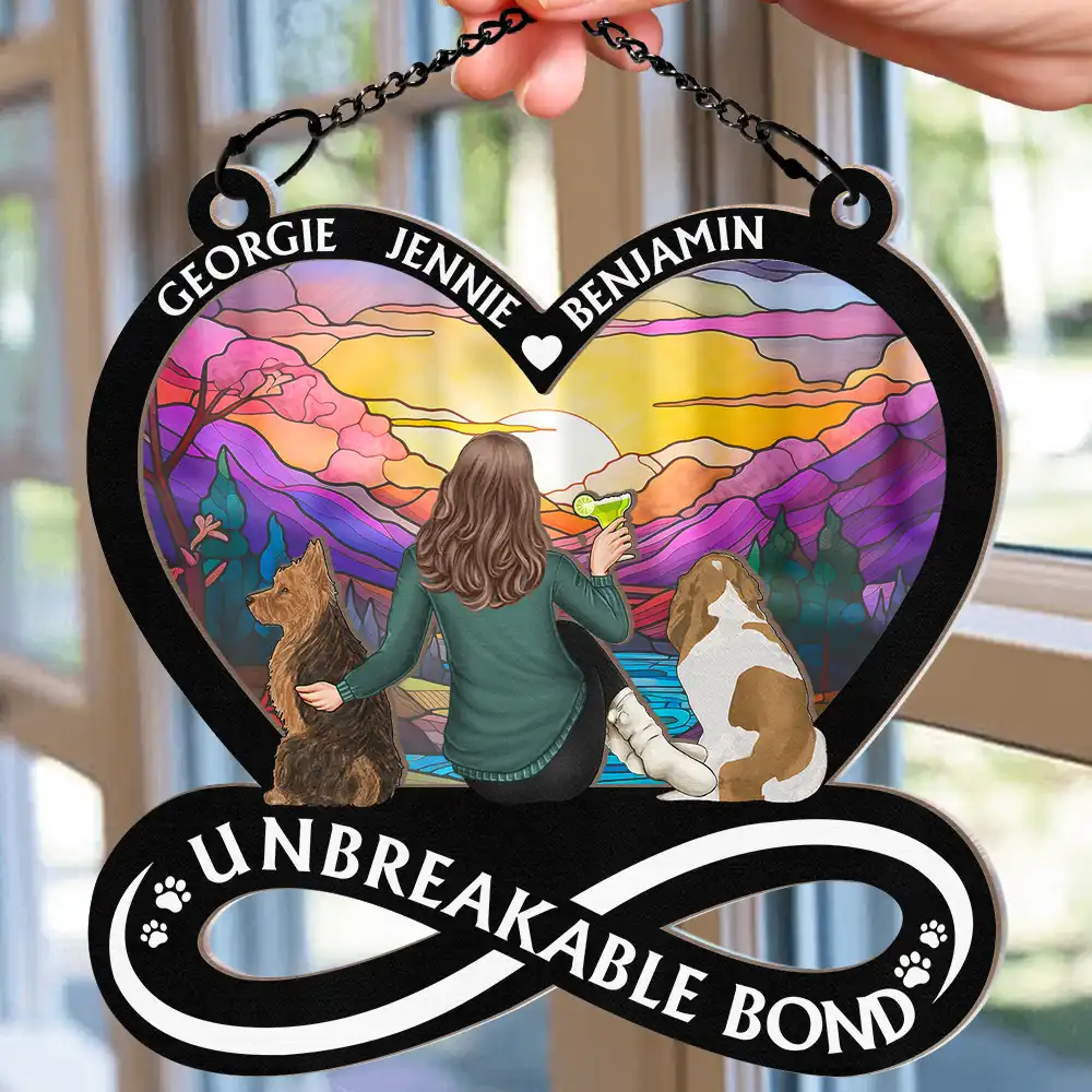 A Woman And Her Dog Unbreakable Bond - Personalized Window Hanging Suncatcher Ornament - Image 2