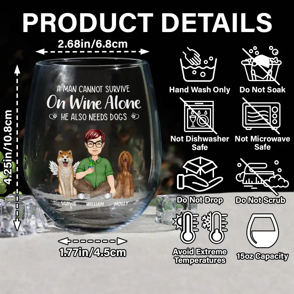 A Woman Cannot Survive On Wine Alone Dog Mom Dog Dad - Personalized Stemless Wine Glass - Image 5