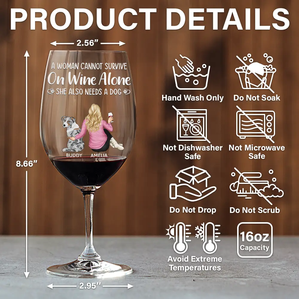 A Woman Cannot Survive - Personalized Wine Glass - Image 5