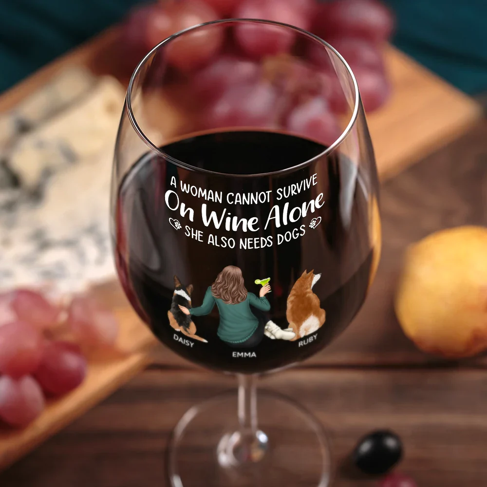 A Woman Cannot Survive - Personalized Wine Glass - Image 3