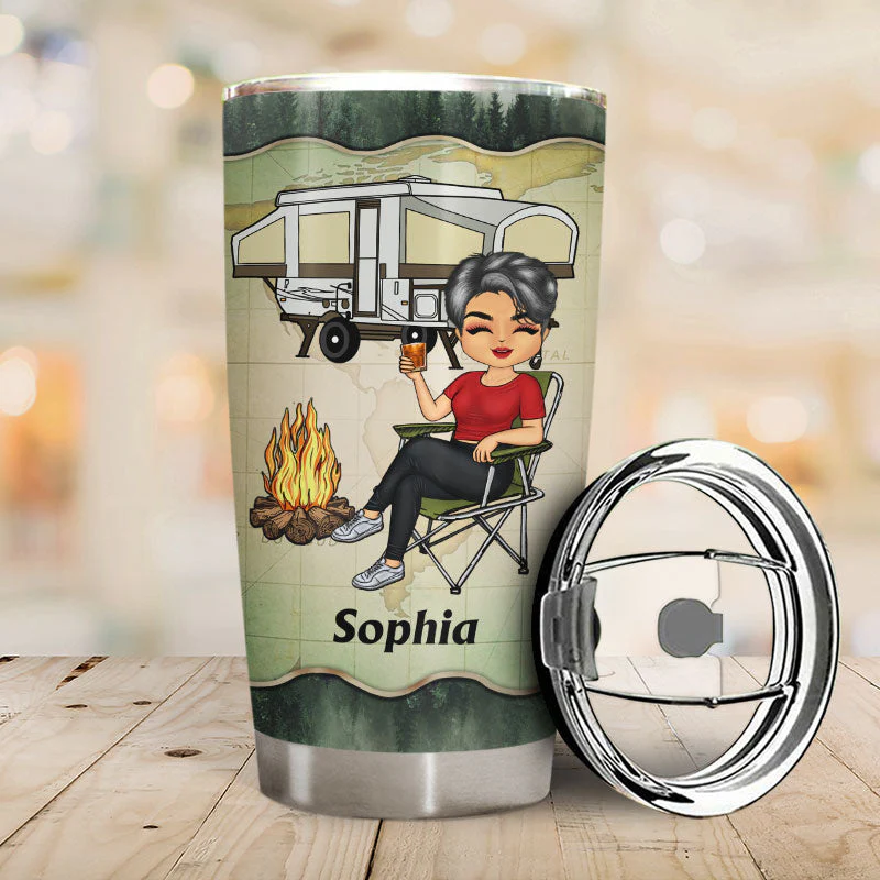 A Woman Who Loves Camping - Camping Gift - Personalized Custom Tumbler - Image 2
