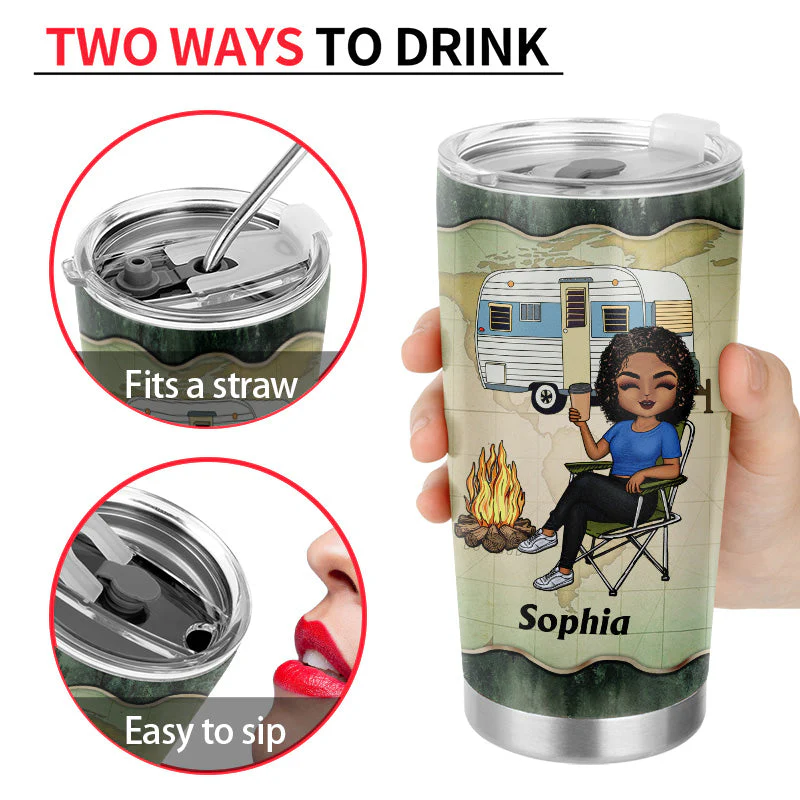 A Woman Who Loves Camping - Camping Gift - Personalized Custom Tumbler - Image 4