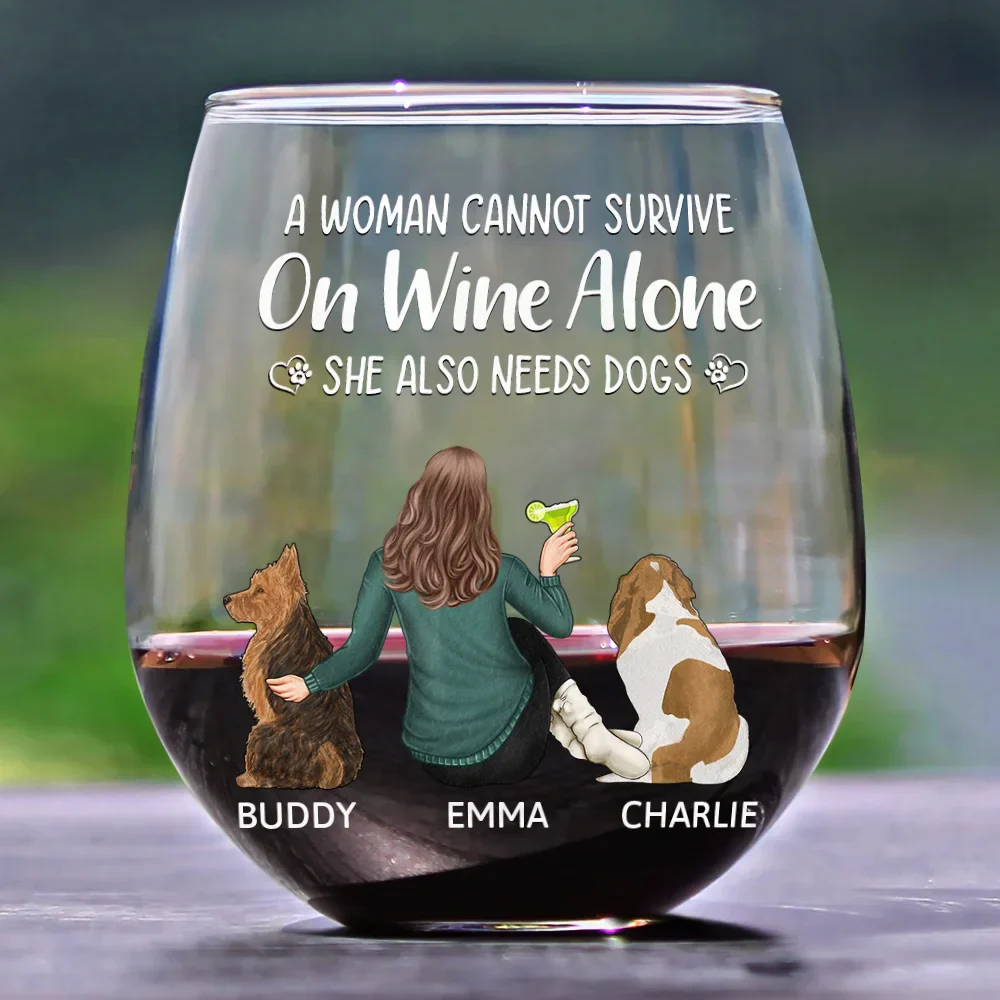 A Woman, Wine & Her Dog - Personalized Stemless Wine Glass - Image 2