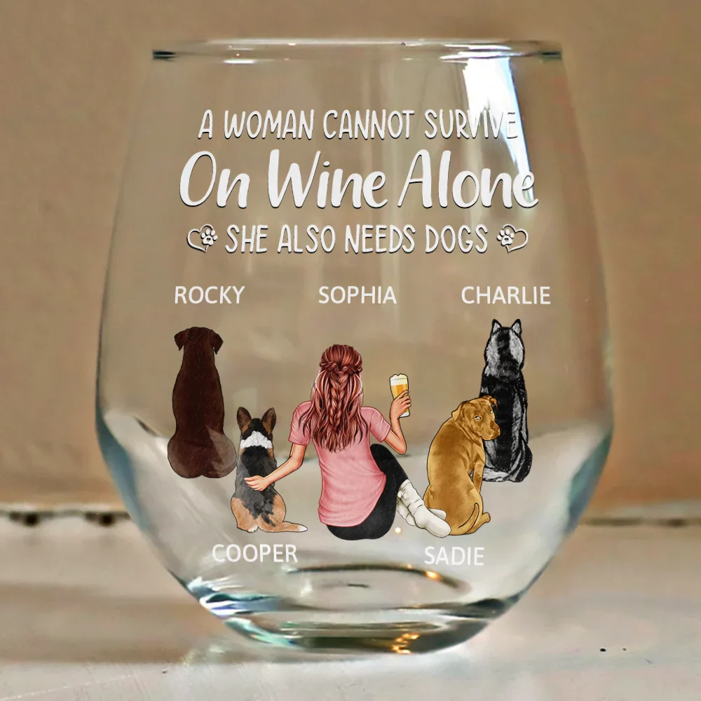 A Woman, Wine & Her Dog - Personalized Stemless Wine Glass - Image 4