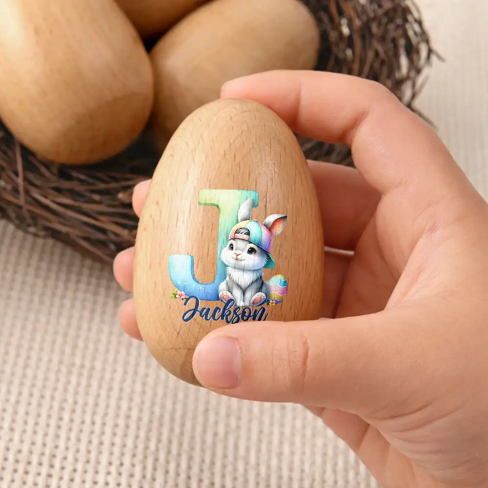 Adorable Bunny Alphabet Letters - Personalized Musical Wooden Easter Egg Shaker - Image 3