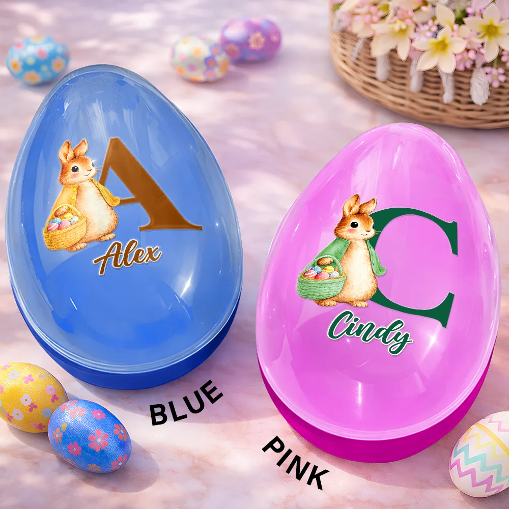 Adorable Bunny Holding An Egg Basket - Personalized Fillable Egg - Image 2