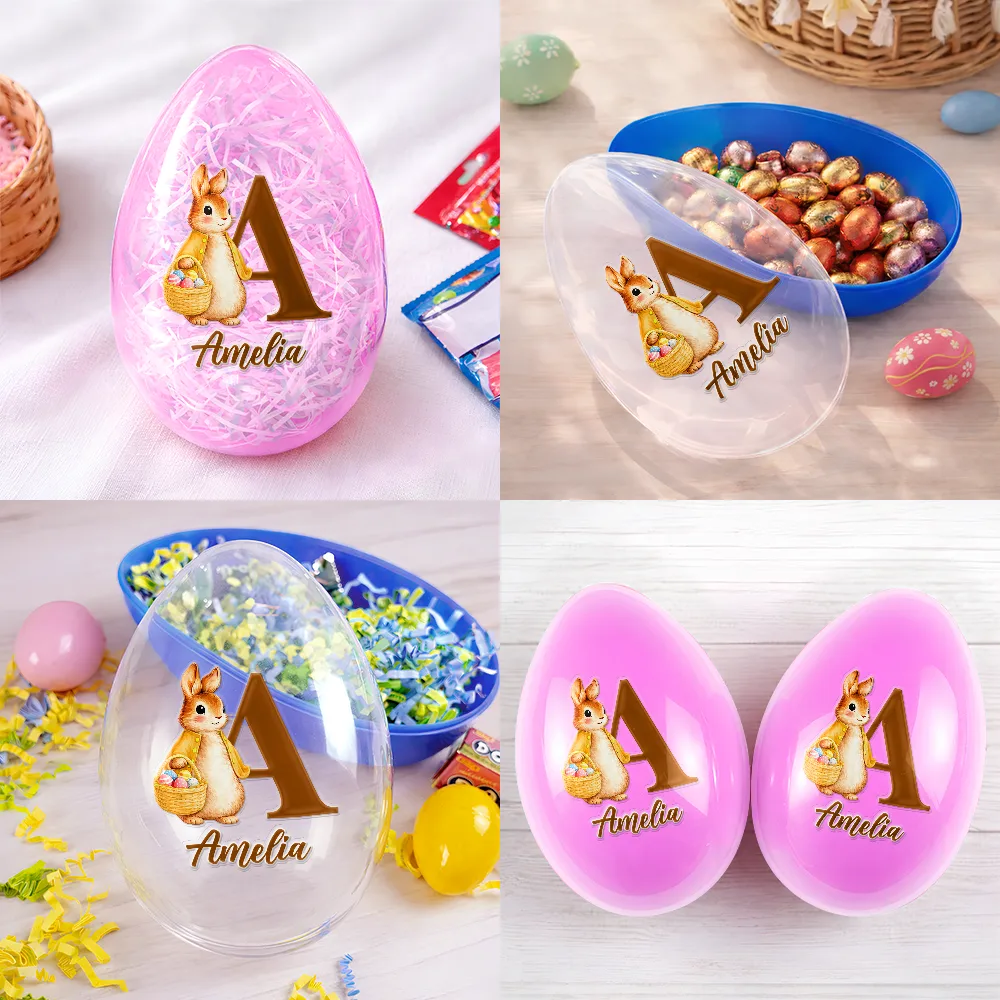 Adorable Bunny Holding An Egg Basket - Personalized Fillable Egg - Image 5