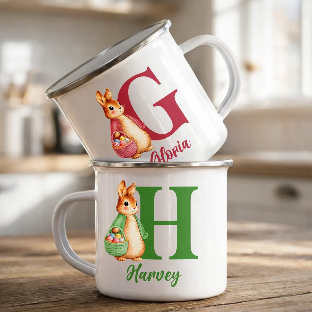 Adorable Bunny With Alphabet Letters - Personalized Enamel Mug - Image 2