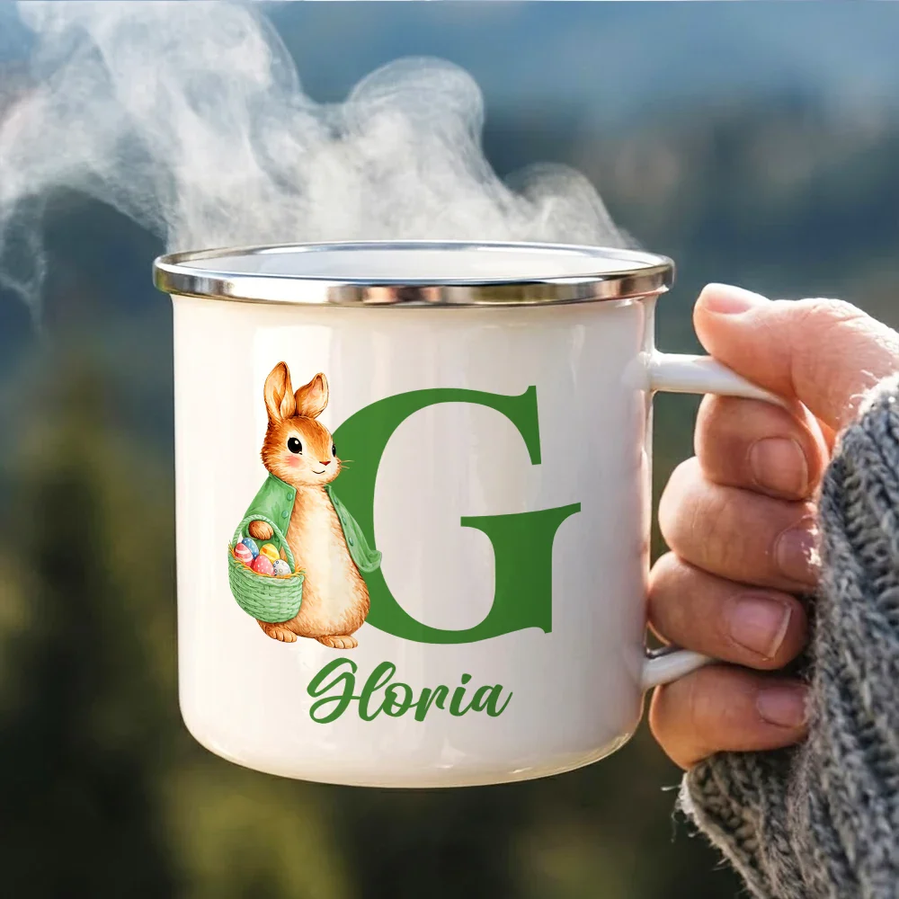 Adorable Bunny With Alphabet Letters - Personalized Enamel Mug - Image 3
