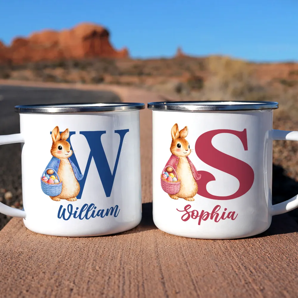 Adorable Bunny With Alphabet Letters - Personalized Enamel Mug - Image 6