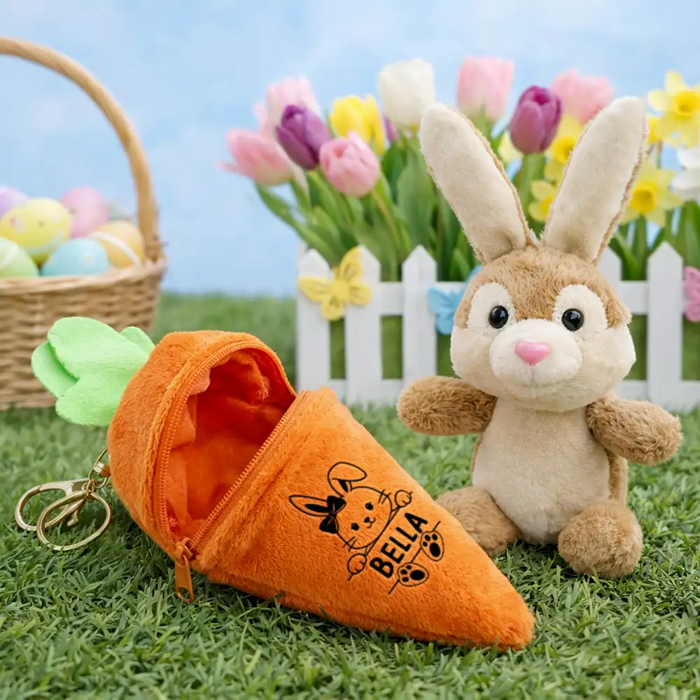 Adorable Bunny With Custom Name - Personalized Plush Reversible Carrot Bunny Keychain - Image 2