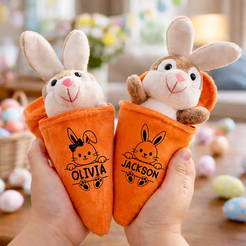 Adorable Bunny With Custom Name - Personalized Plush Reversible Carrot Bunny Keychain - Image 3
