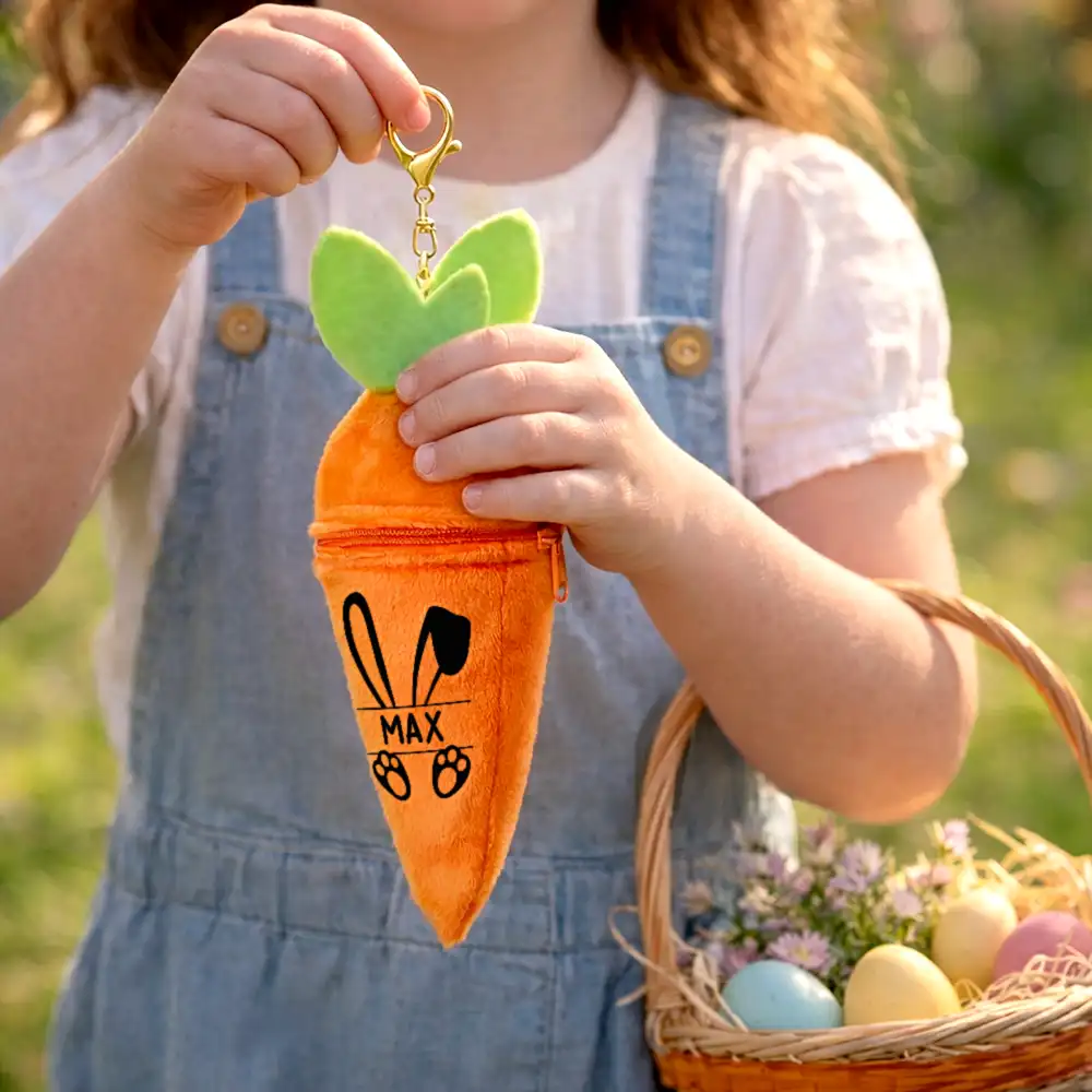 Adorable Bunny With Custom Name - Personalized Plush Reversible Carrot Bunny Keychain - Image 4