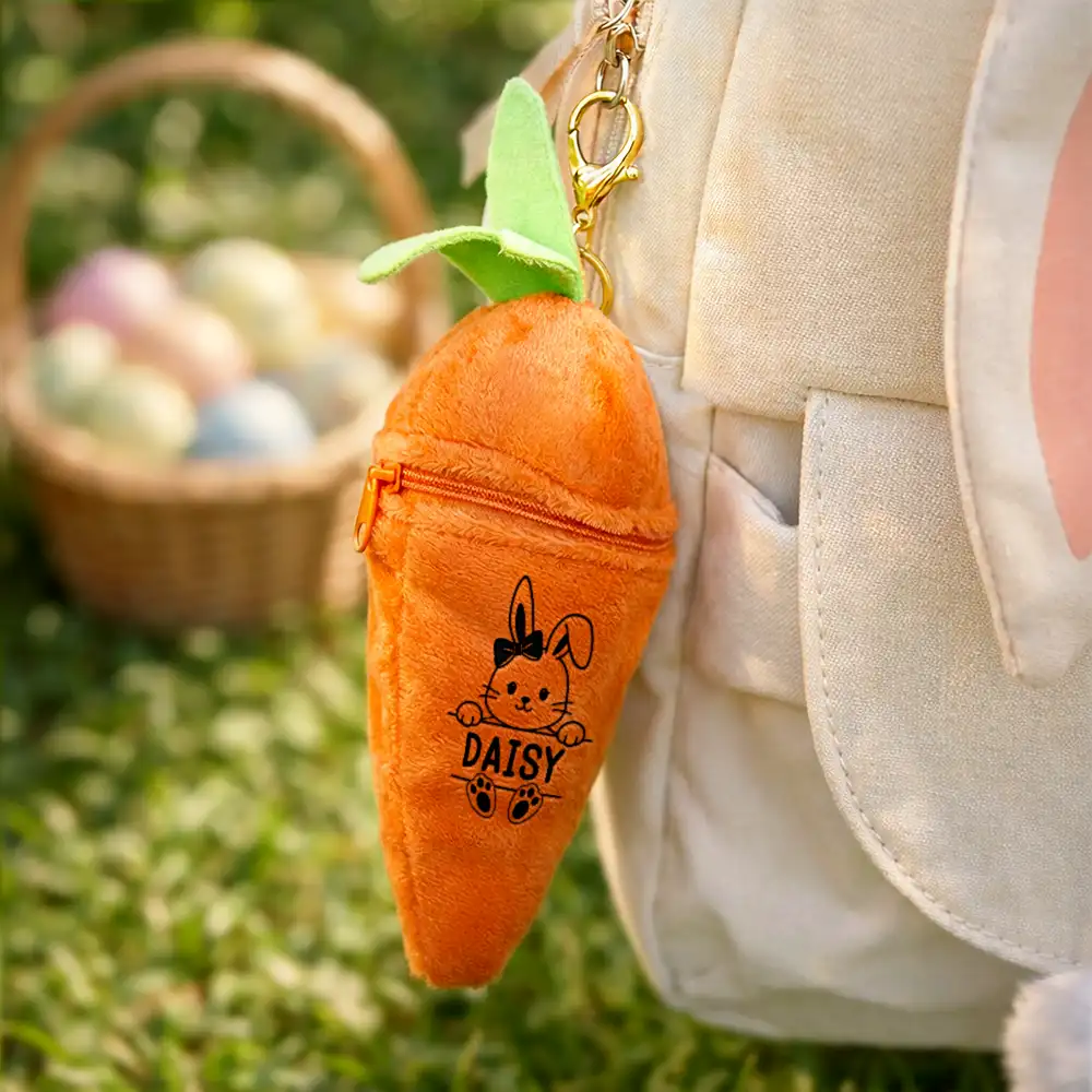 Adorable Bunny With Custom Name - Personalized Plush Reversible Carrot Bunny Keychain - Image 6