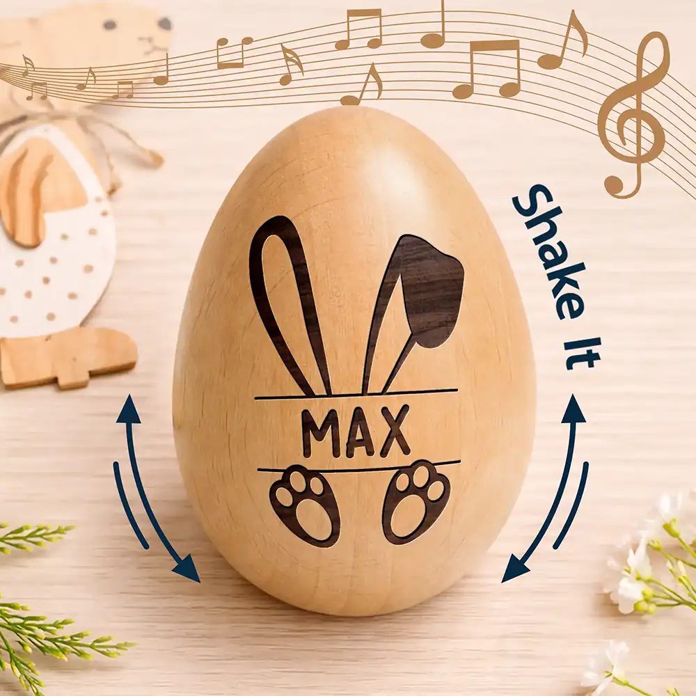 Adorable Bunny With Name - Personalized Musical Wooden Easter Egg Shaker - Image 2