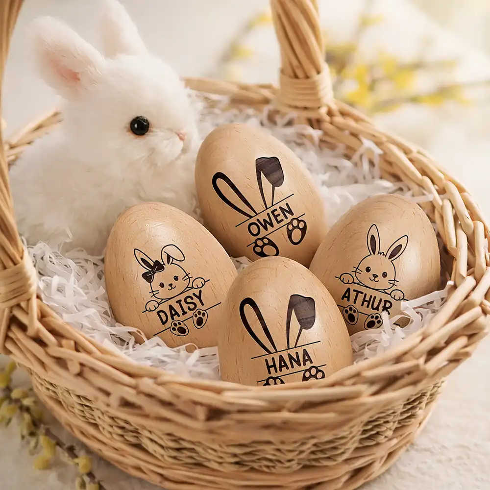 Adorable Bunny With Name - Personalized Musical Wooden Easter Egg Shaker - Image 3