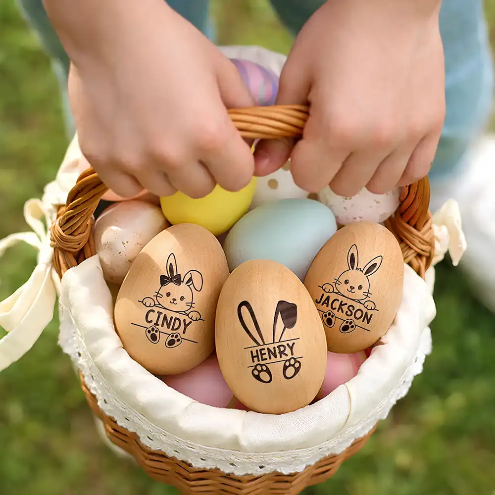 Adorable Bunny With Name - Personalized Musical Wooden Easter Egg Shaker - Image 6