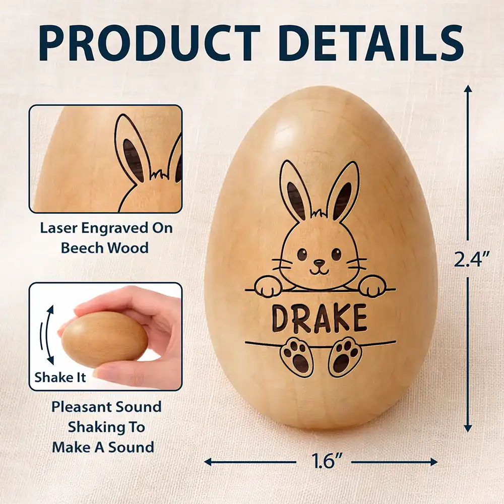 Adorable Bunny With Name - Personalized Musical Wooden Easter Egg Shaker - Image 5