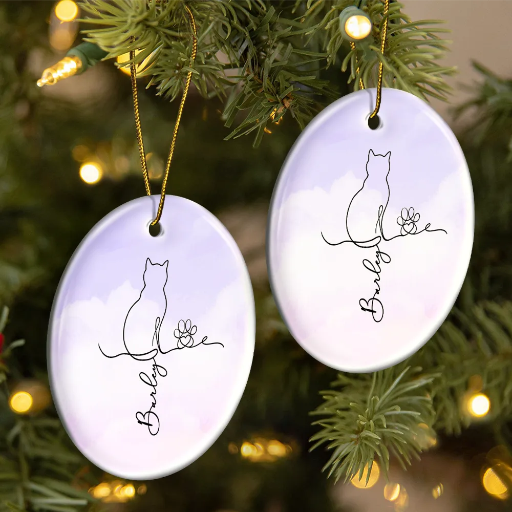Adorable Cat Line - Personalized Circle Ceramic Ornament - Image 2