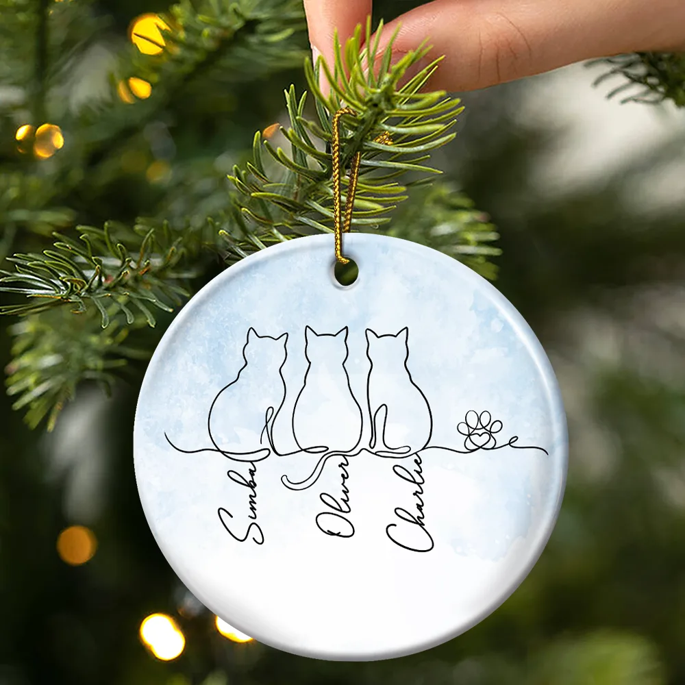 Adorable Cat Line - Personalized Circle Ceramic Ornament - Image 3
