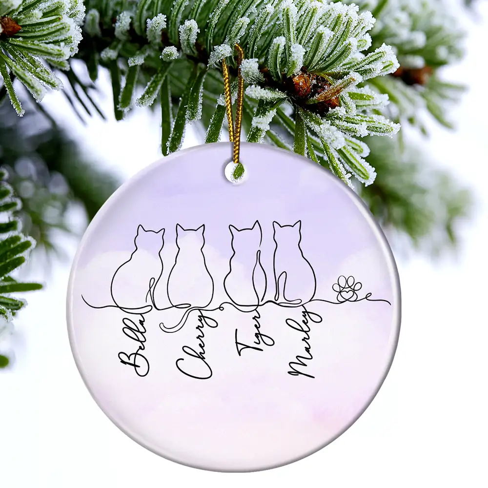 Adorable Cat Line - Personalized Circle Ceramic Ornament - Image 4