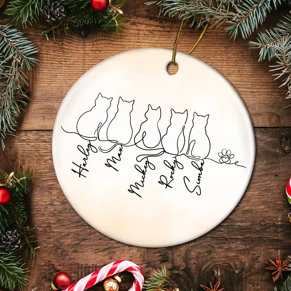 Adorable Cat Line - Personalized Circle Ceramic Ornament - Image 5