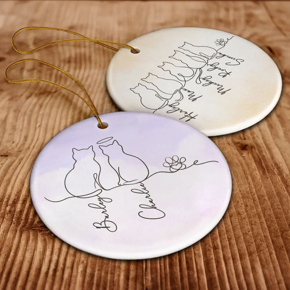 Adorable Cat Line - Personalized Circle Ceramic Ornament - Image 6