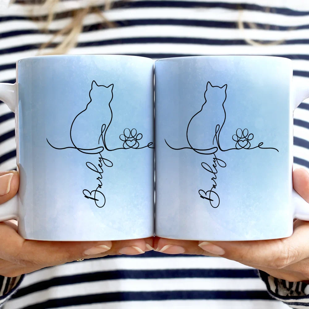 Adorable Cat Line - Personalized White Edge-to-Edge Mug - Image 2