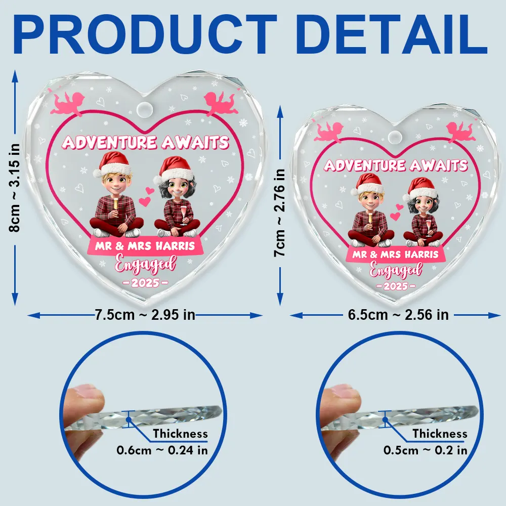 Adventure Awaits Mr And Mrs Family Name - Personalized Heart Shaped Glass Ornament - Image 5