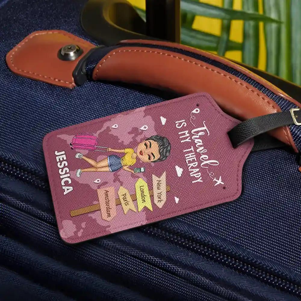 Adventure Awaits Travel Is My Therapy - Personalized Luggage Tag - Image 2