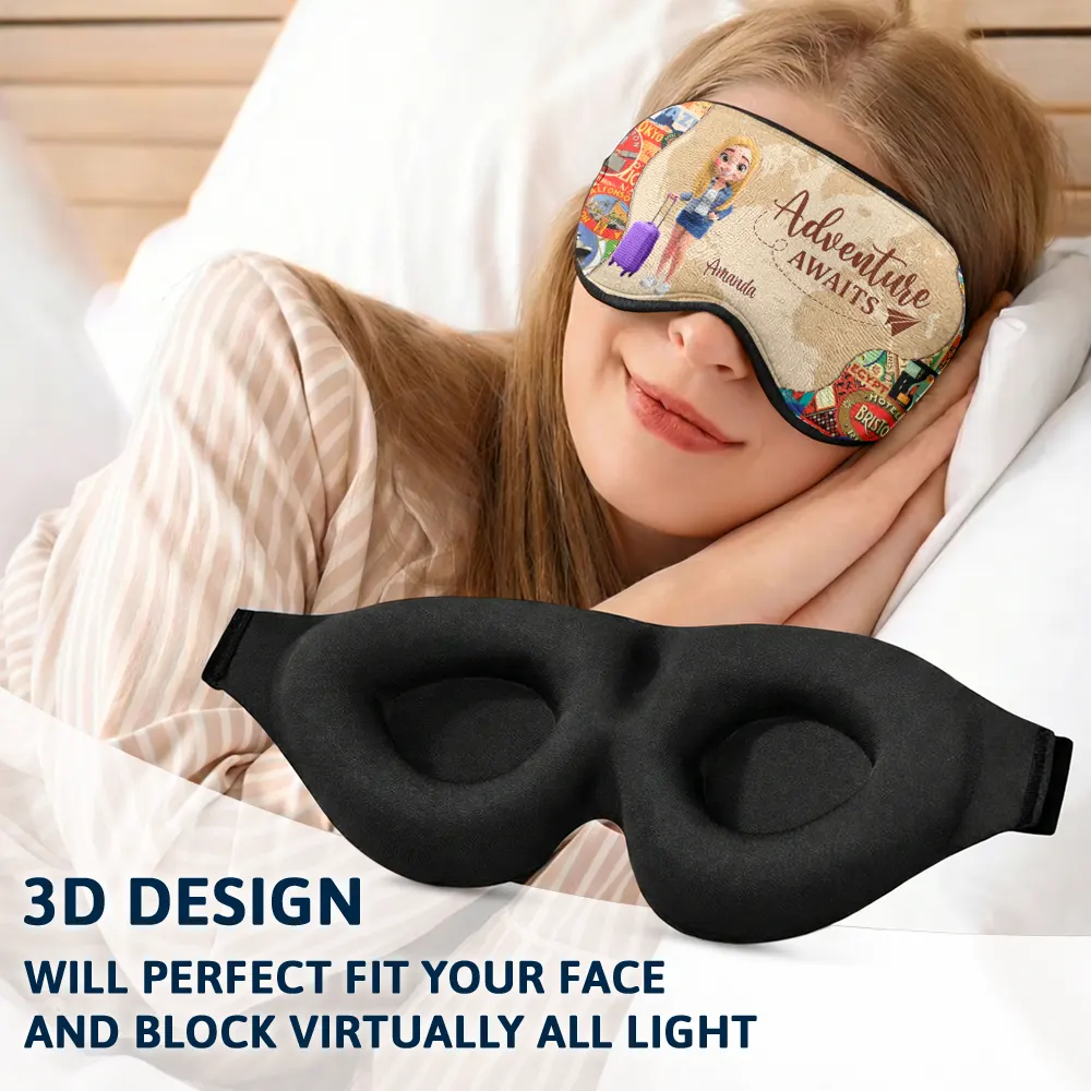 Adventure Awaits Travel Lover - Personalized 3D Sleep Mask - Image 5