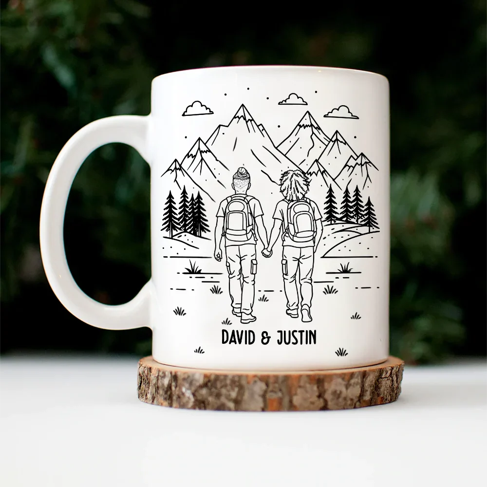 Adventure Partners For Life Couple Line Art - Personalized Mug - Image 4