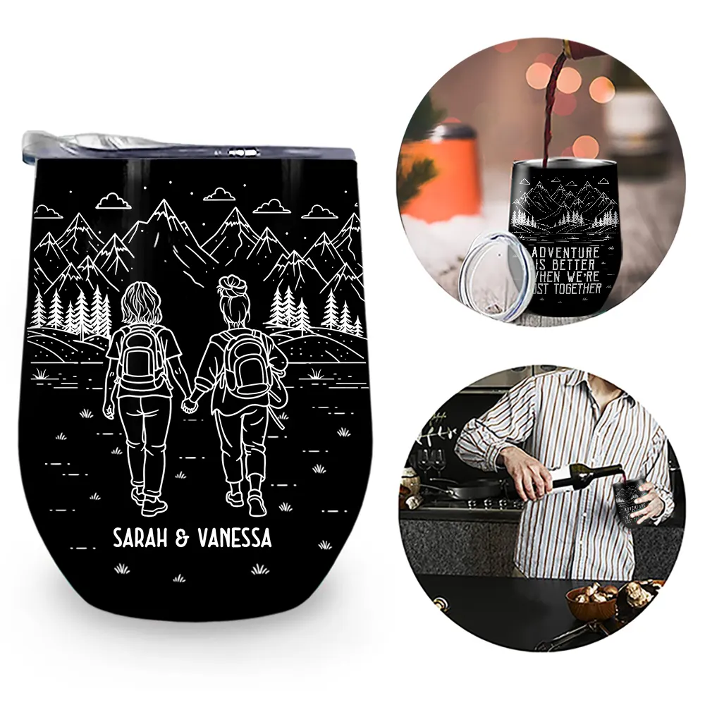 Adventure Partners For Life Couple Line Art - Personalized Wine Tumbler - Image 2