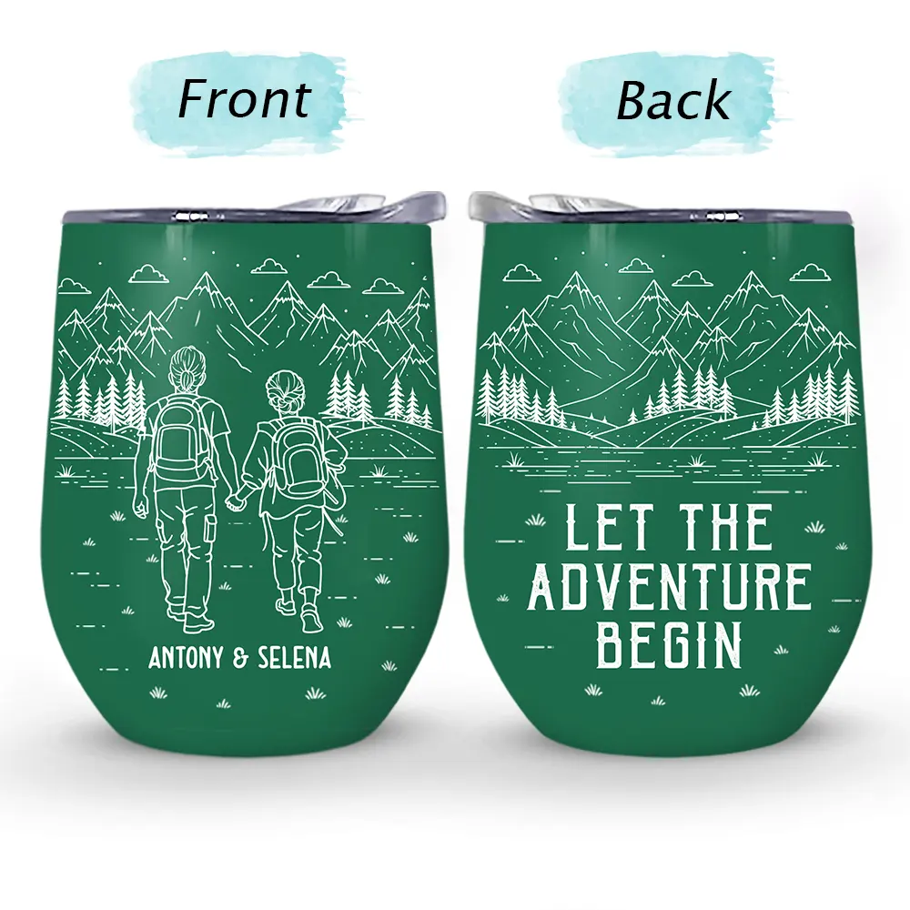 Adventure Partners For Life Couple Line Art - Personalized Wine Tumbler - Image 4
