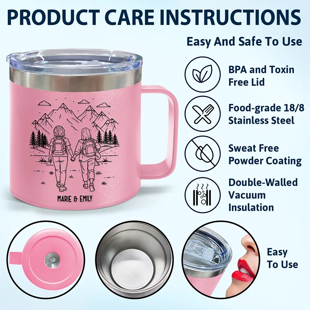 Adventure Partners For Life - Personalized 14oz Stainless Steel Tumbler With Handle - Image 6