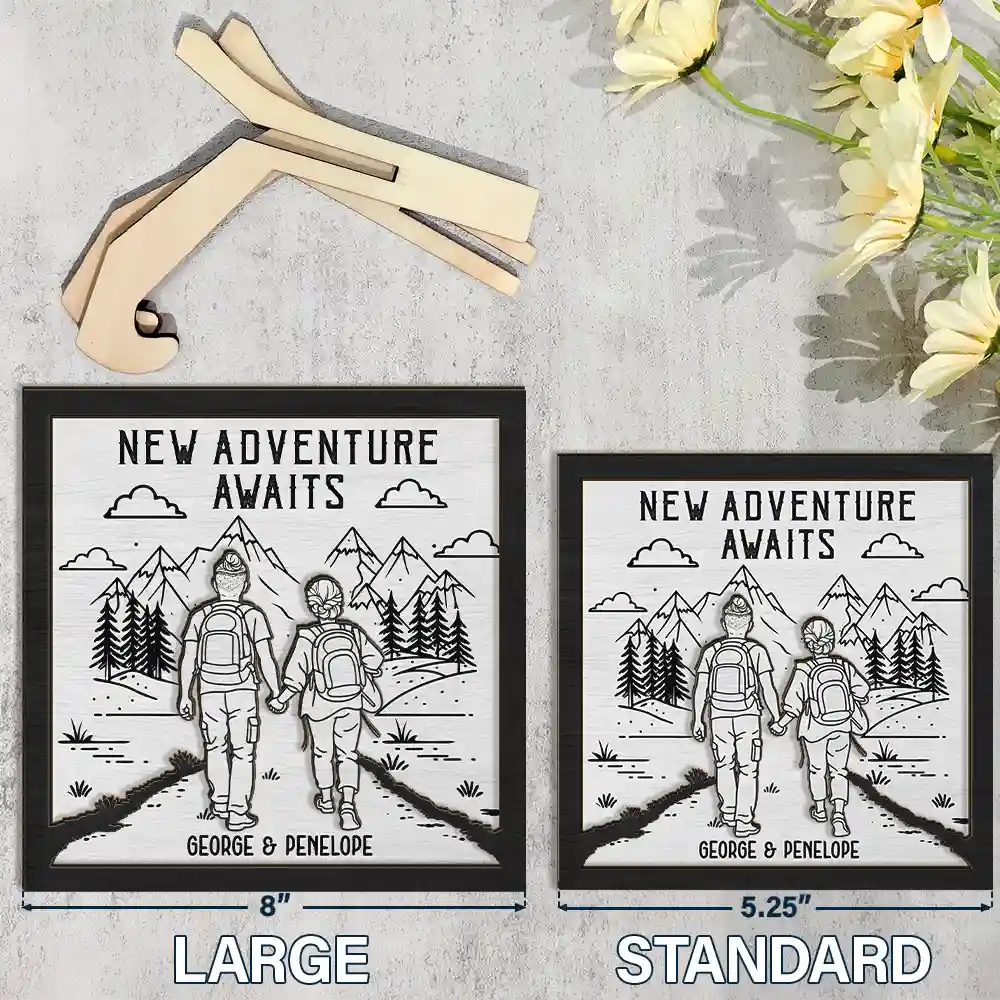 Adventure Partners For Life - Personalized 2-Layered Wooden Plaque With Stand - Image 4