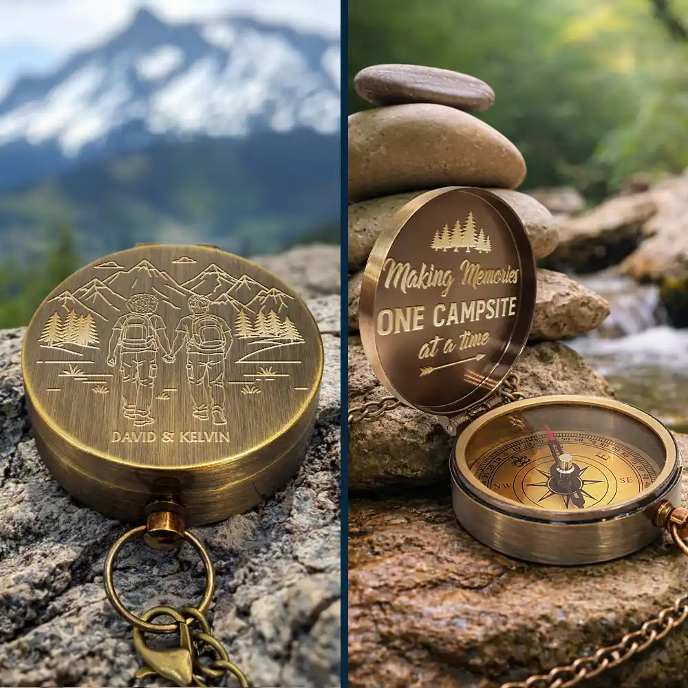 Adventure Partners For Life - Personalized Engraved Brass Compass - Image 2