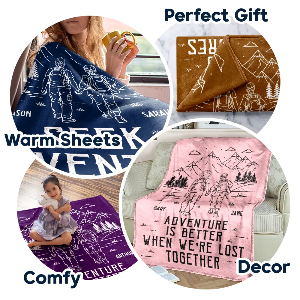 Adventure Partners For Life - Personalized Fleece Blanket, Sherpa Blanket - Image 7